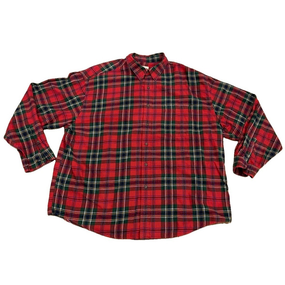 Eddie Bauer Men's XXL Red Tartan Plaid Flannel Shirt 100% Cotton Christmas